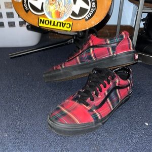 Red Plaid Vans With Leather Interior and Tongue